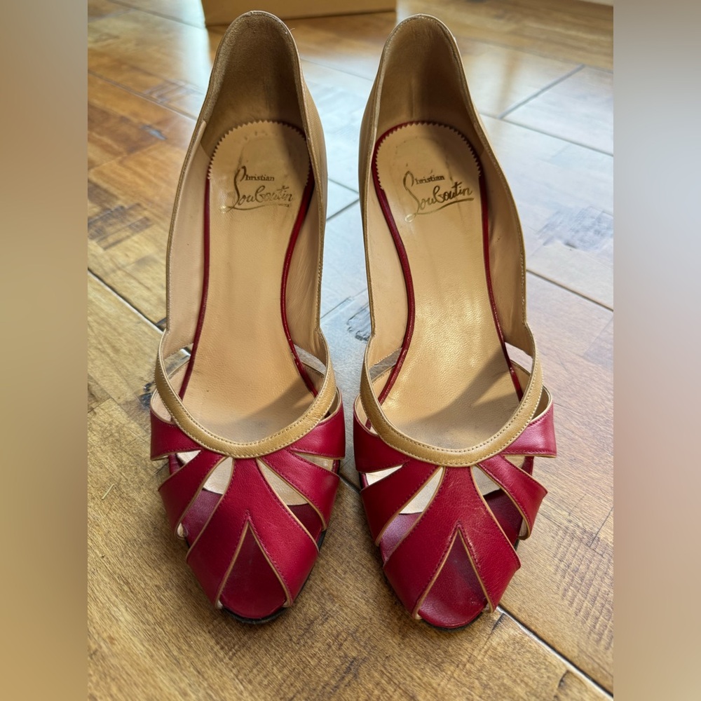 Christian Louboutin Red and Tan Women's Heels - Picture 2 of 9